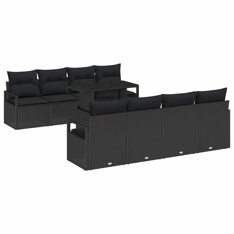 Ensemble de canapé de jardin avec stockage 9 pcs Noir polyrotin - 2