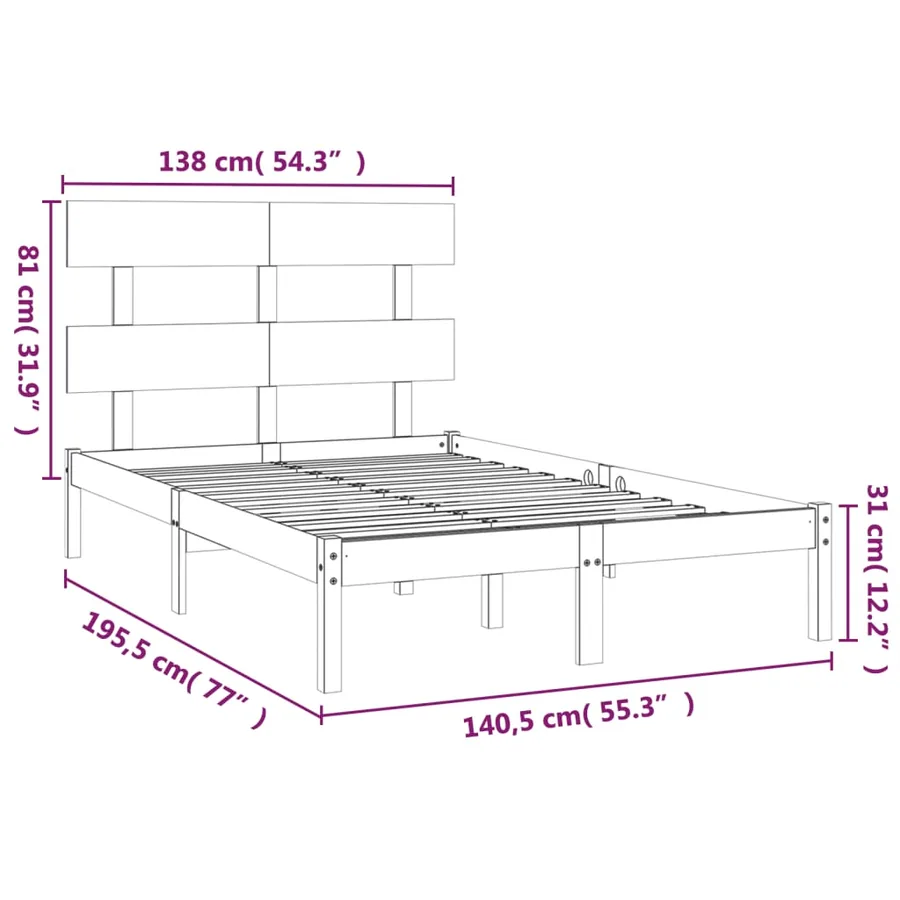 Cadre de lit sans matelas noir 135x190 cm bois massif - 6