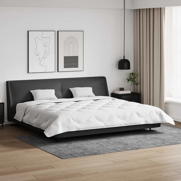 Couette avec Oreillers 3 pcs Blanc Microfibre et Plumes D'oie