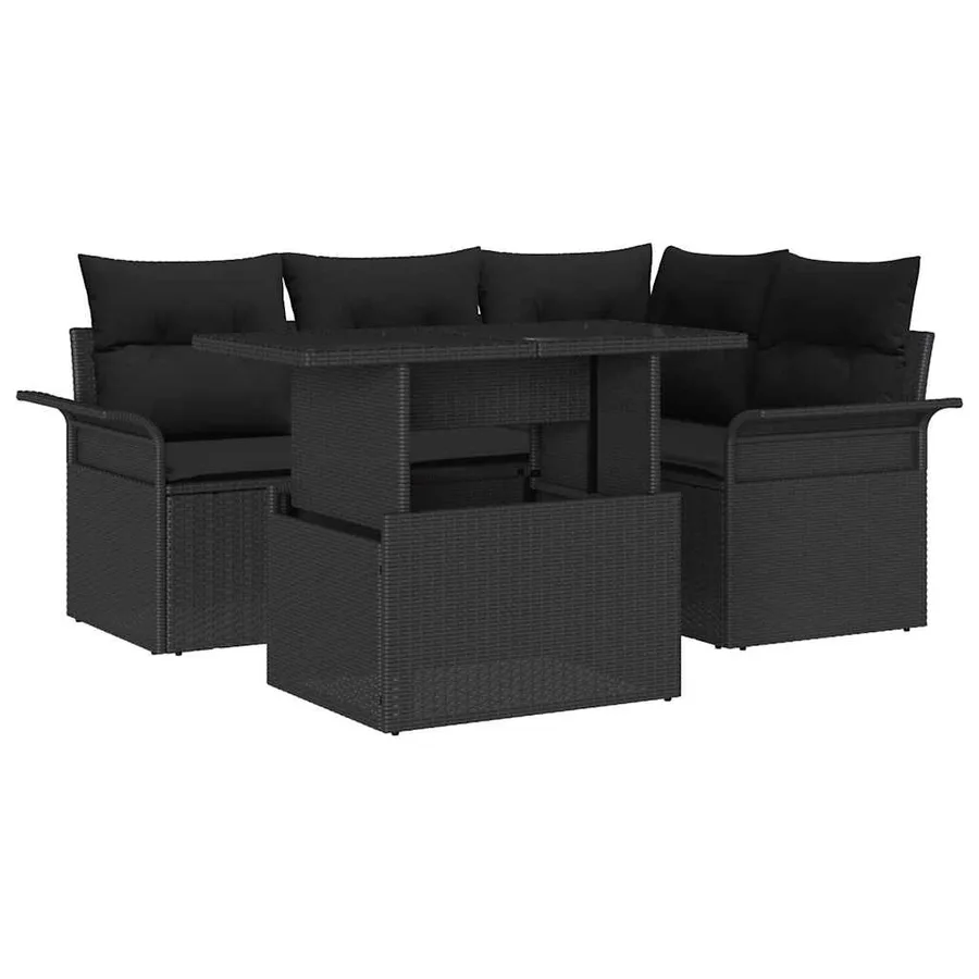 Ensemble de canapé de jardin avec coussin 5 pcs Noir Poly rotin - 2
