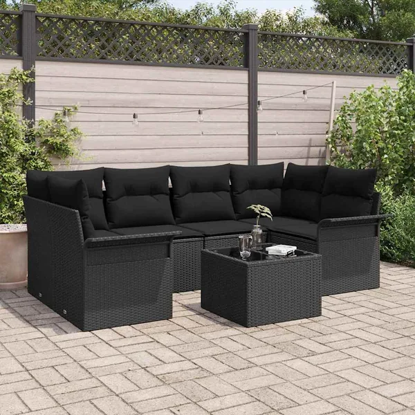 Ensemble de canapé de jardin 7 pcs Noir 55 x 55 x 37 cm