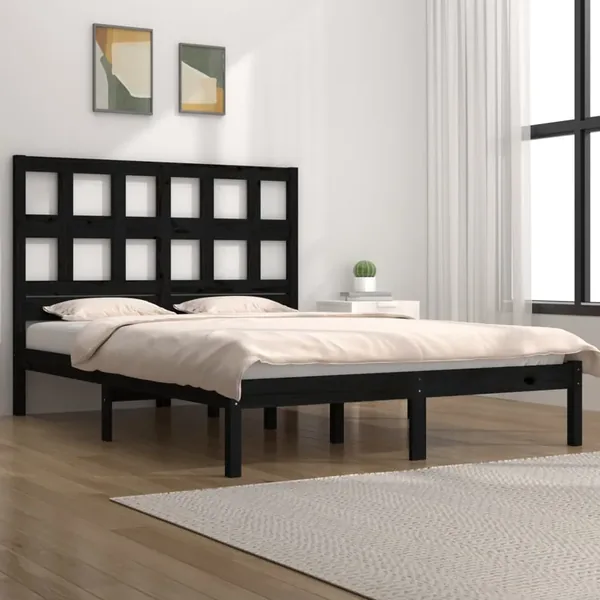 Cadre de lit sans matelas noir 200x200 cm bois massif de pin
