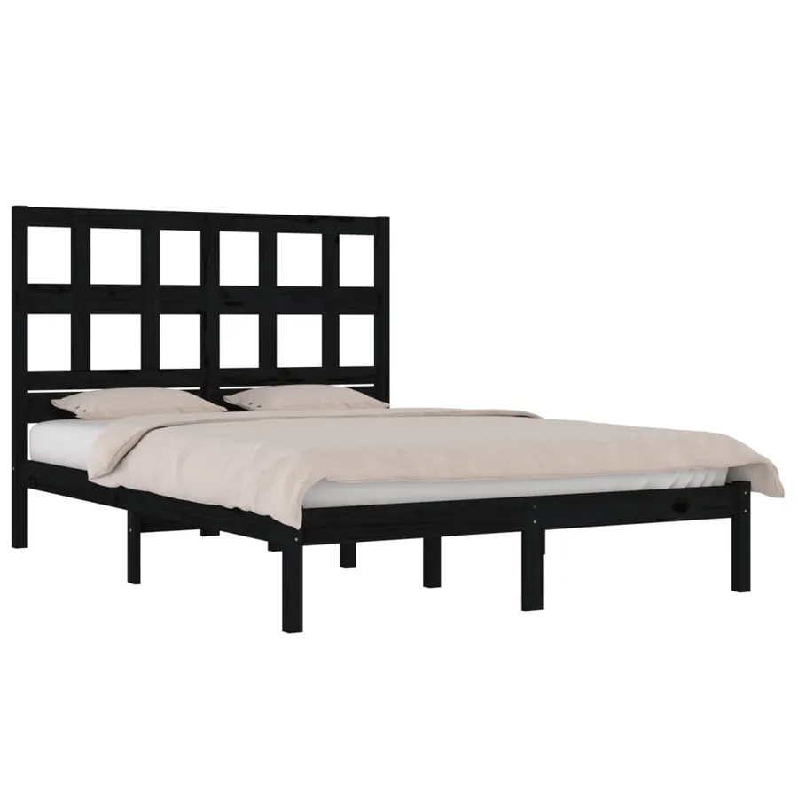 Cadre de lit sans matelas noir 200x200 cm bois massif de pin - 3