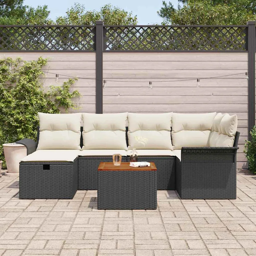 Ensemble de canapé de jardin avec coussin 7 pcs Noir Poly rotin - 3