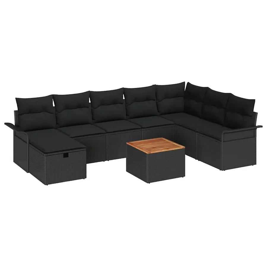 Ensemble de canapé de jardin avec coussin 9 pcs Noir Poly rotin - 2