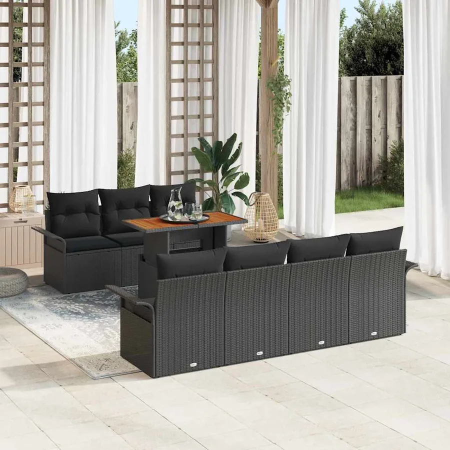 Ensemble de canapé de jardin avec coussin 8 pcs Noir