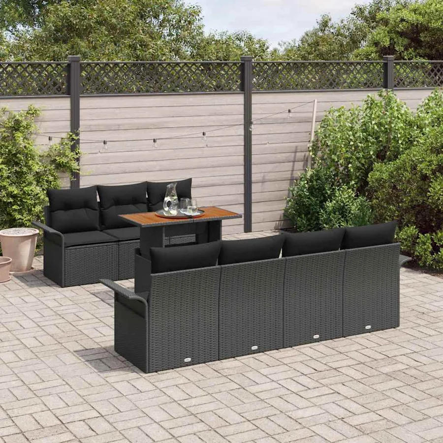 Ensemble de canapé de jardin avec coussin 8 pcs Noir - 3