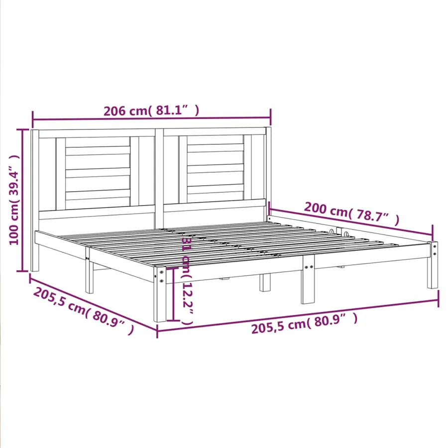 Cadre de lit sans matelas blanc 200x200 cm bois massif de pin - 6