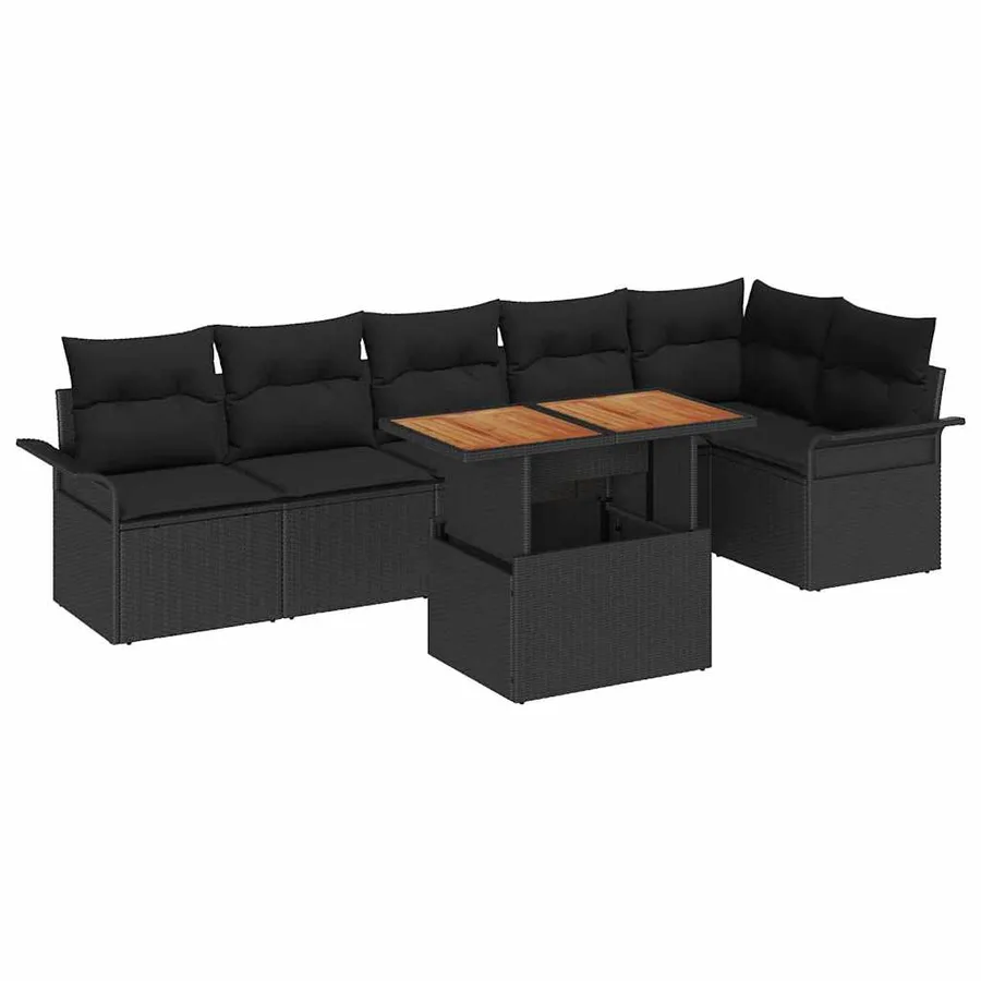 Ensemble de canapé de jardin avec coussin 7 pcs Noir polyrotin - 2