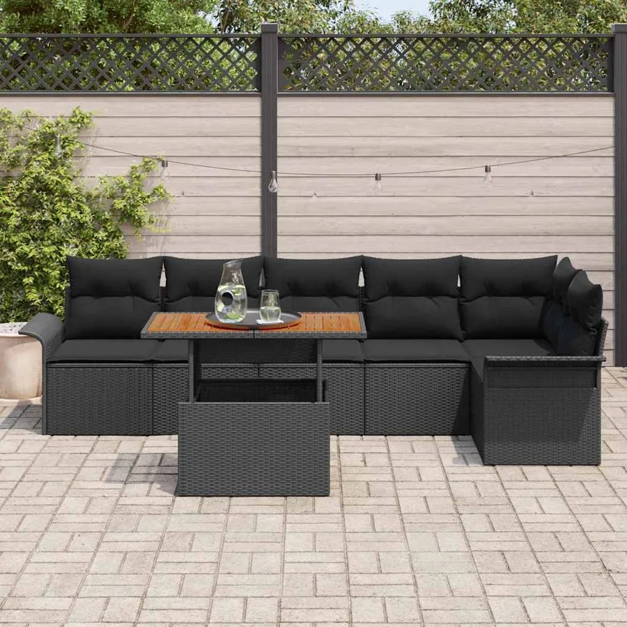 Ensemble de canapé de jardin avec coussin 7 pcs Noir polyrotin - 3
