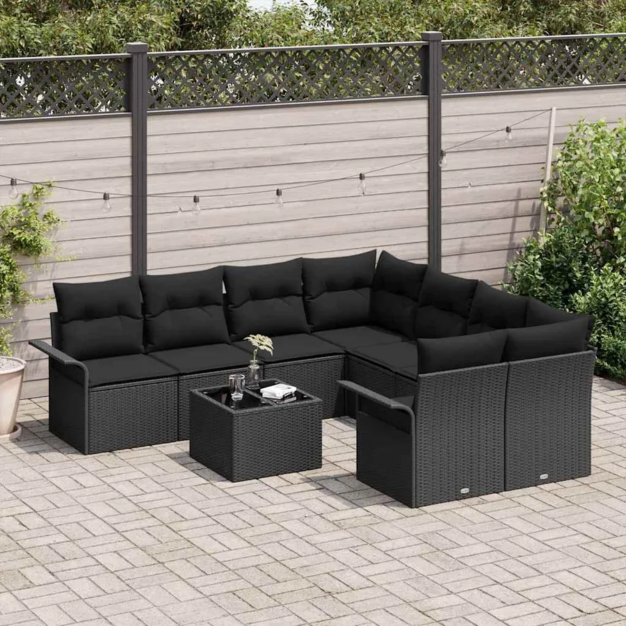 Ensemble de canapé de jardin avec coussin 9 pcs Noir polyrotin - 3