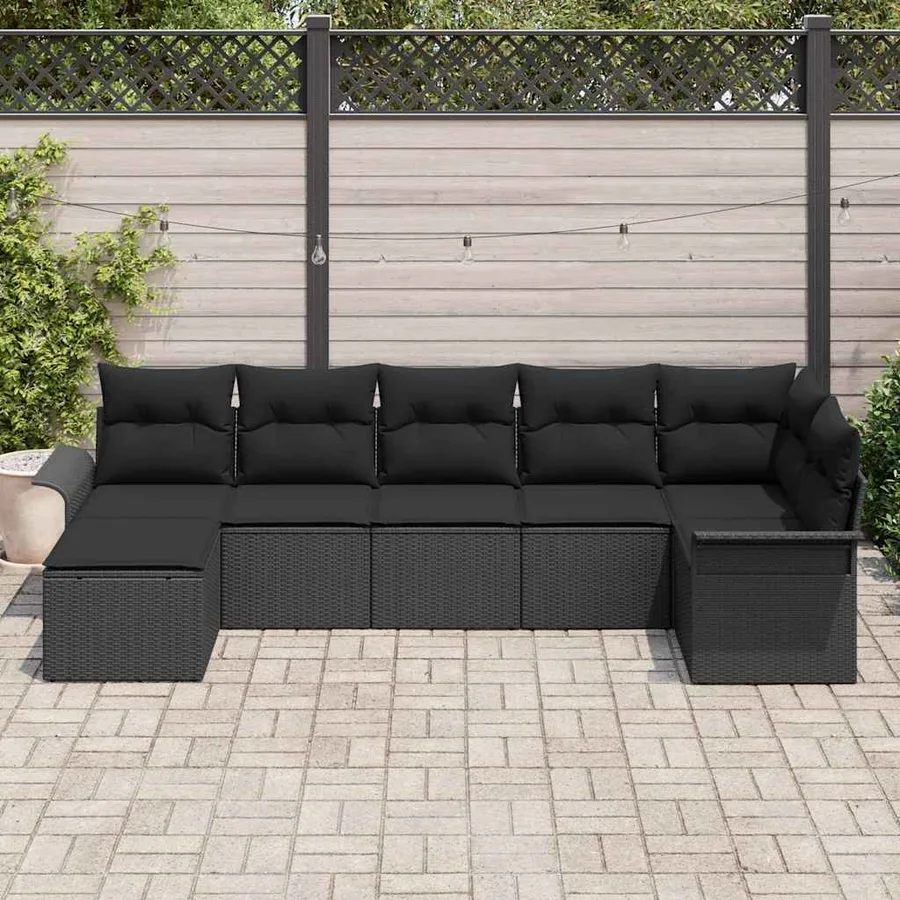 Ensemble de canapé de jardin avec stockage 7 pcs Noir polyrotin - 3
