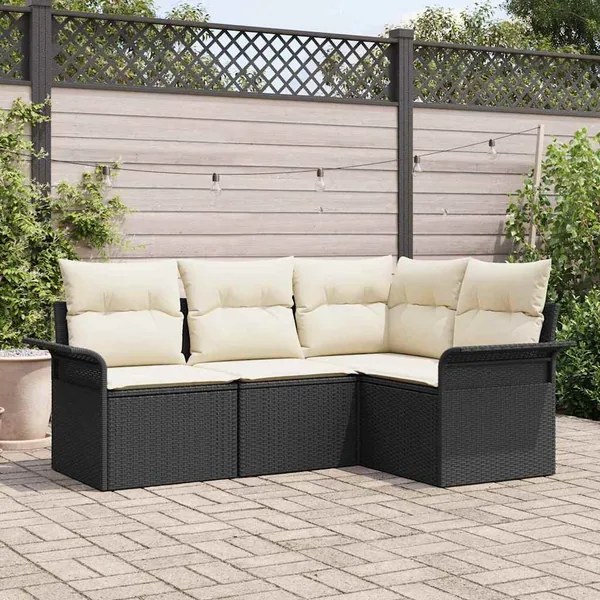 Ensemble de canapé de jardin avec stockage 4 pcs Noir polyrotin