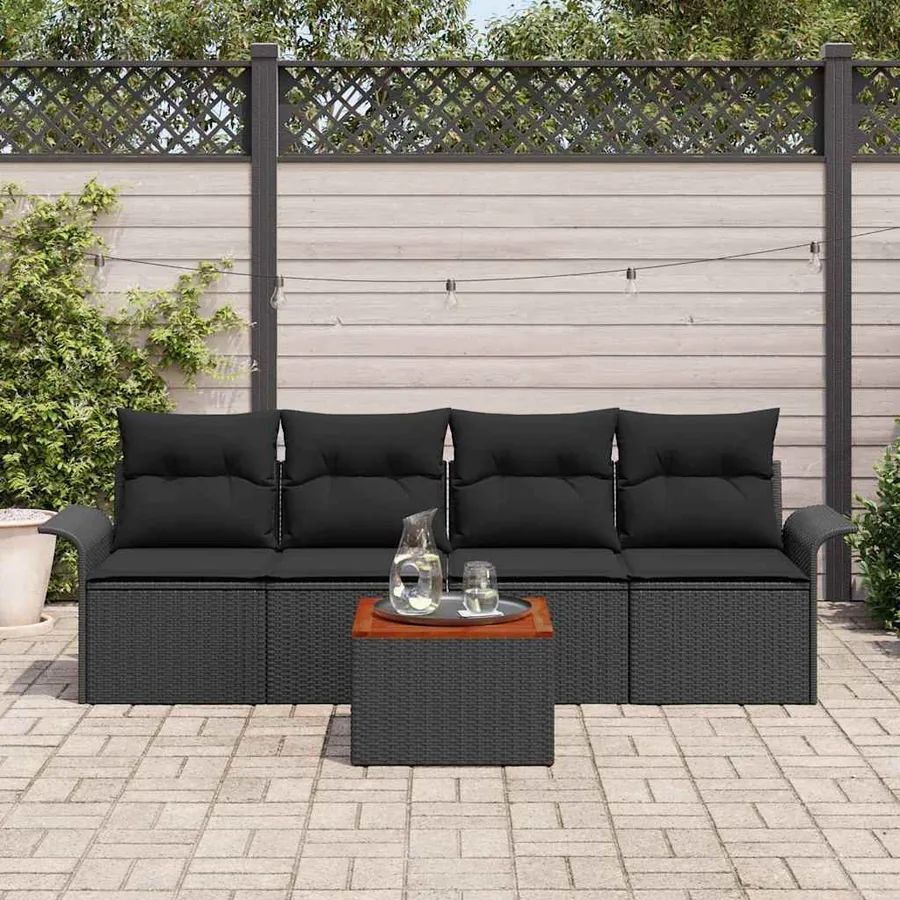 Ensemble de canapé de jardin avec stockage 5 pcs Noir polyrotin