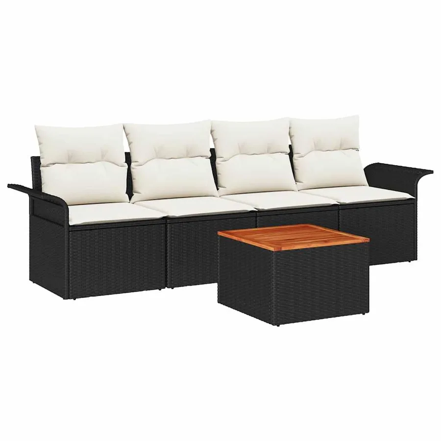 Ensemble de canapé de jardin 5 pcs Noir et Crème polyrotin - 2