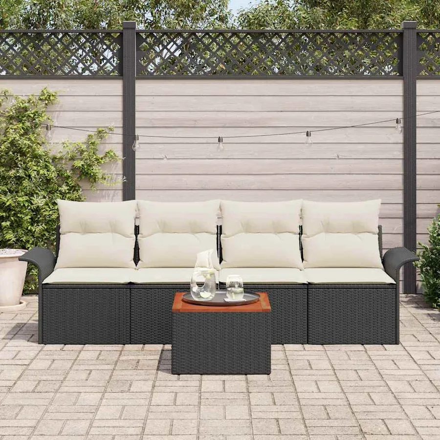 Ensemble de canapé de jardin 5 pcs Noir et Crème polyrotin - 3
