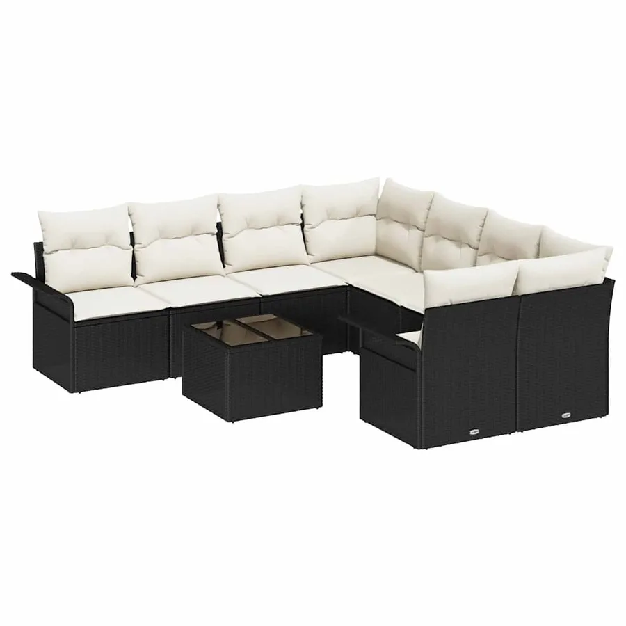 Ensemble de canapé de jardin 9 pcs Noir et Crème polyrotin - 2