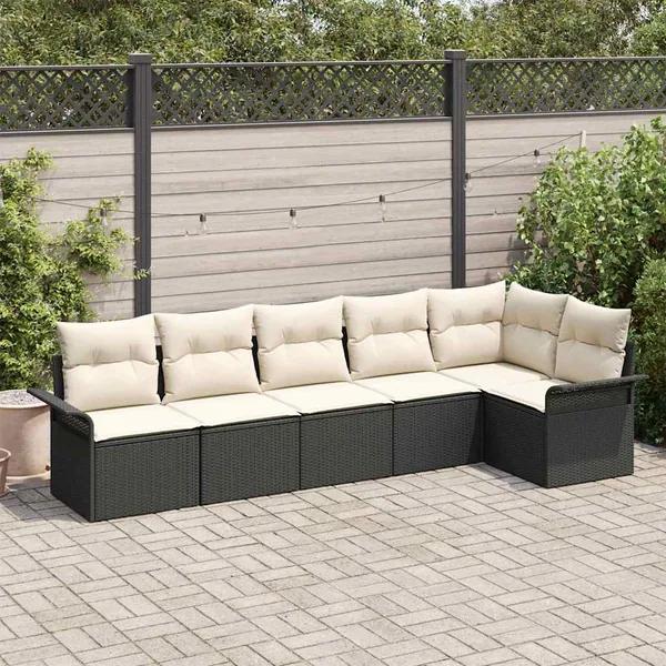 Ensemble de canapé de jardin avec coussin 6 pcs Noir Poly rotin
