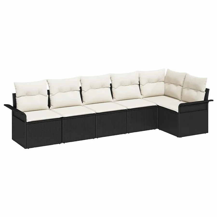 Ensemble de canapé de jardin avec coussin 6 pcs Noir Poly rotin - 2