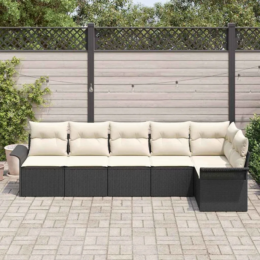 Ensemble de canapé de jardin avec coussin 6 pcs Noir Poly rotin - 3