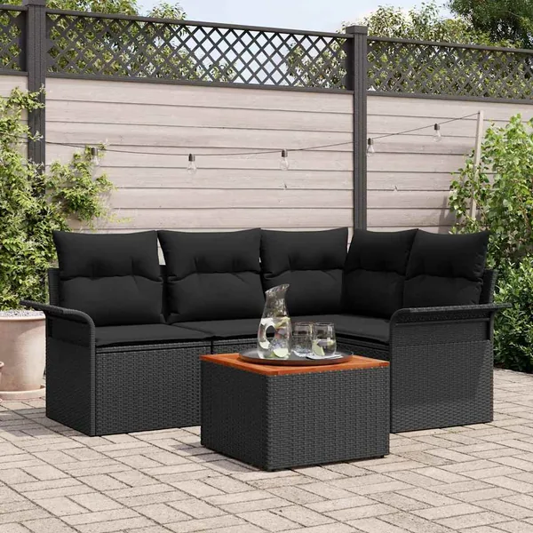 Ensemble de canapé de jardin avec stockage 5 pcs Noir polyrotin