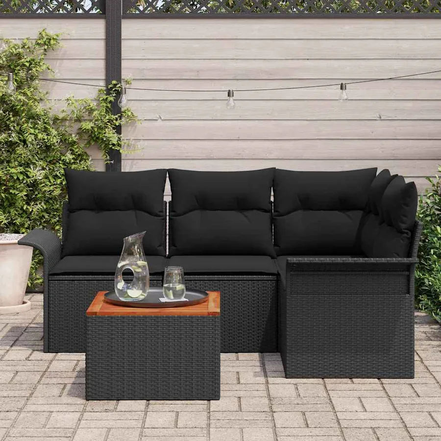 Ensemble de canapé de jardin avec stockage 5 pcs Noir polyrotin - 3