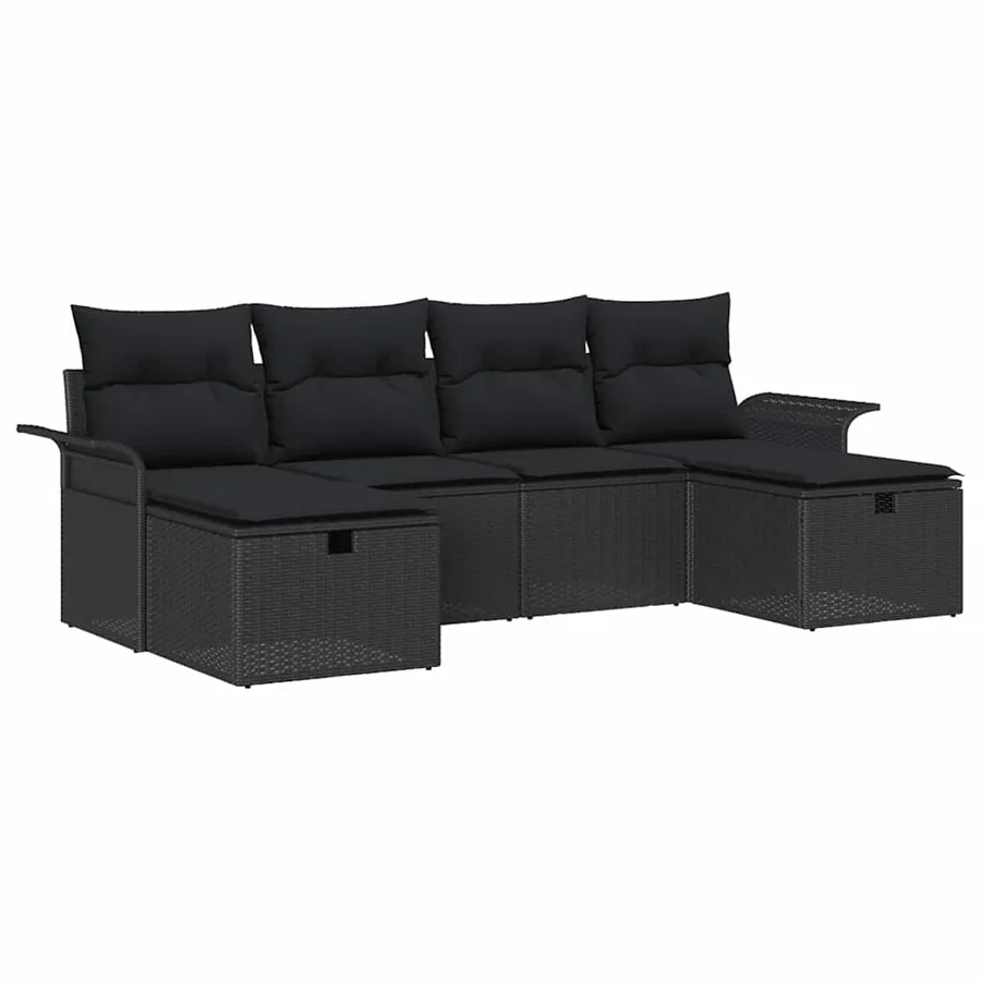 Ensemble de canapé de jardin avec coussin 6 pcs Noir polyrotin - 2