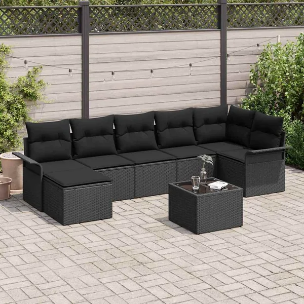 Ensemble de canapé de jardin avec coussin 8 pcs Noir polyrotin