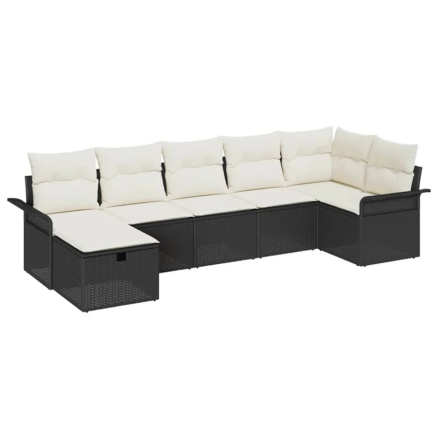 Ensemble de canapé de jardin avec coussin 7 pcs Noir Poly rotin - 2