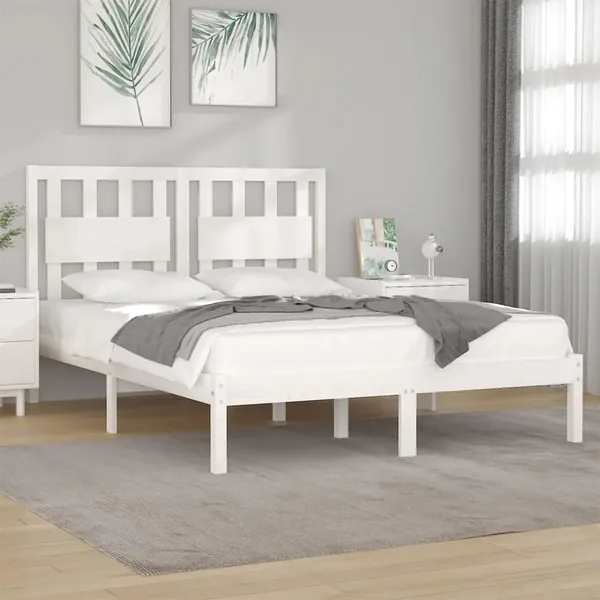 Cadre de lit sans matelas blanc bois de pin massif 160x200 cm