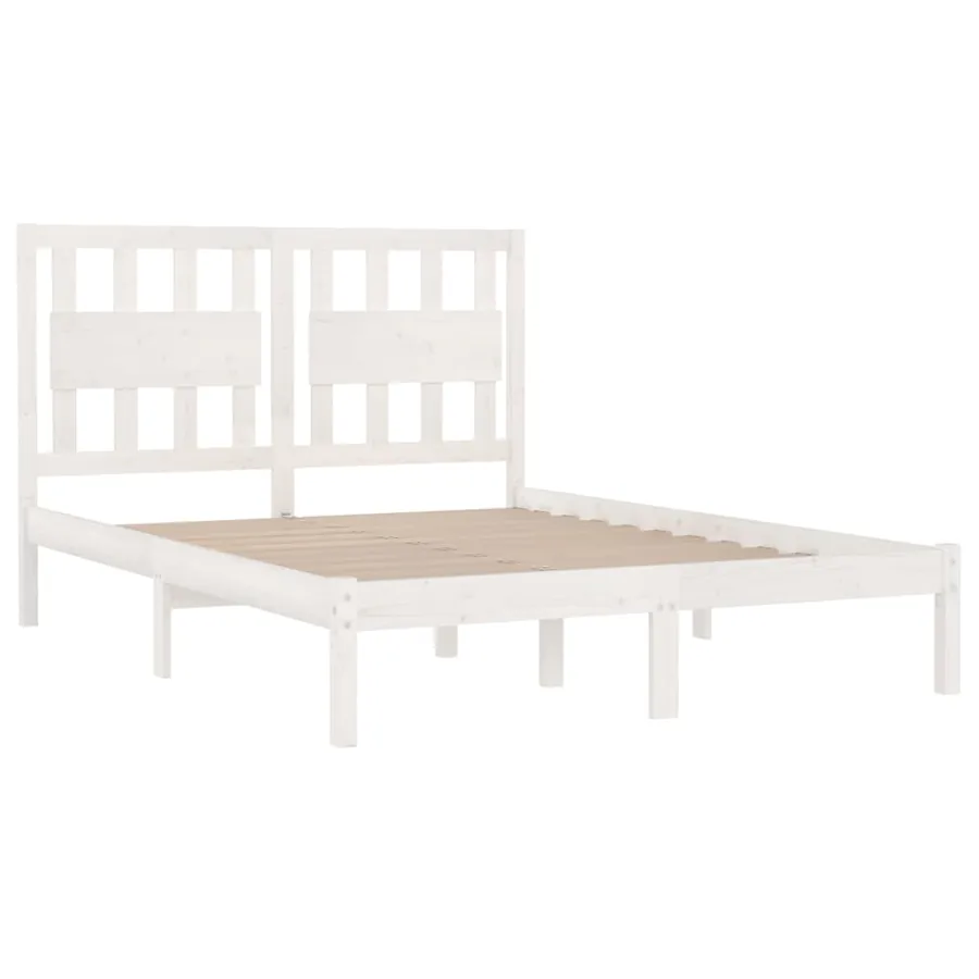 Cadre de lit sans matelas blanc bois de pin massif 160x200 cm - 4