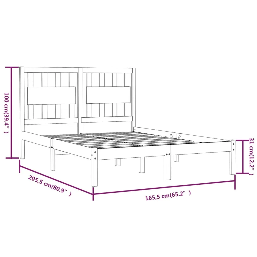 Cadre de lit sans matelas blanc bois de pin massif 160x200 cm - 6