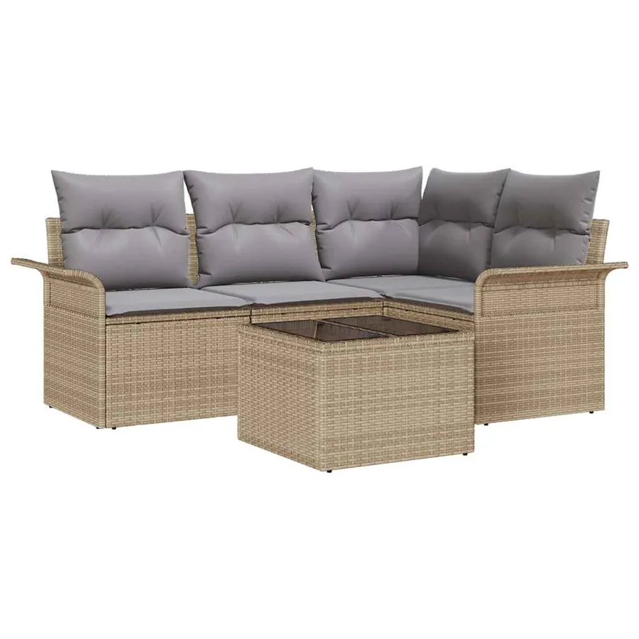 Ensemble de canapé de jardin avec coussin 5 pcs Beige polyrotin - 2