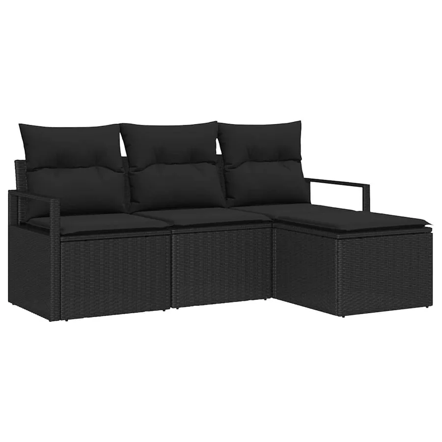 Ensemble de Canapés avec coussin 4 pcs Noir polyrotin - 2