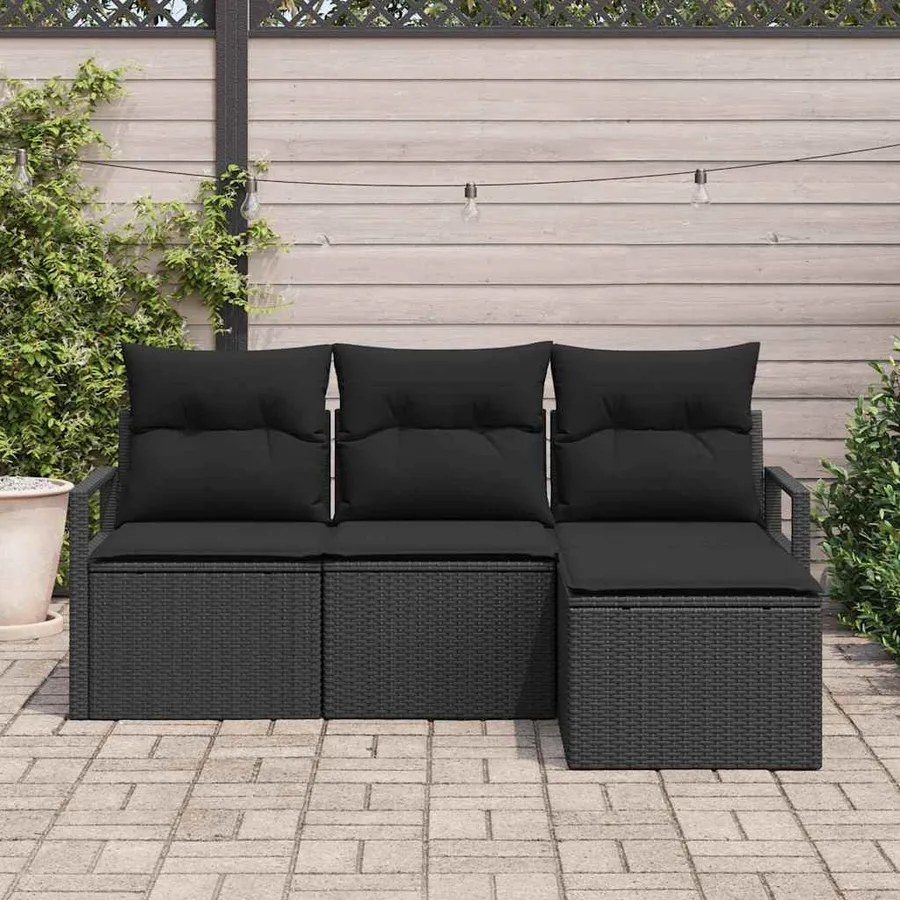 Ensemble de Canapés avec coussin 4 pcs Noir polyrotin - 3