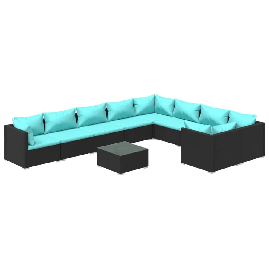 Salon de jardin 10 pcs avec coussins Résine tressée Noir - 2