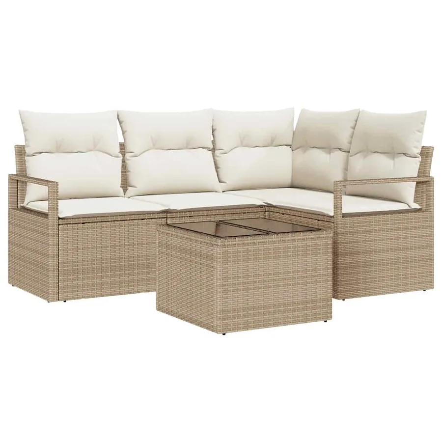 Ensemble de Canapés avec coussin 5 pcs Beige et crème polyrotin - 2