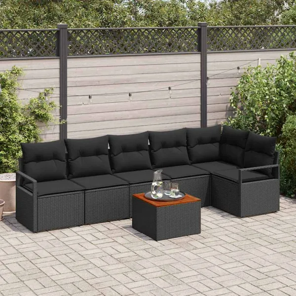 Ensemble de canapé de jardin avec stockage 7 pcs Noir polyrotin