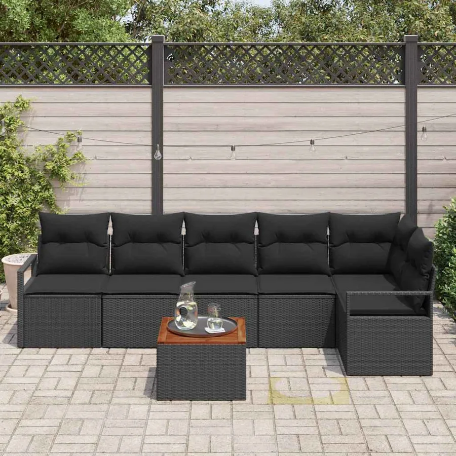 Ensemble de canapé de jardin avec stockage 7 pcs Noir polyrotin - 3