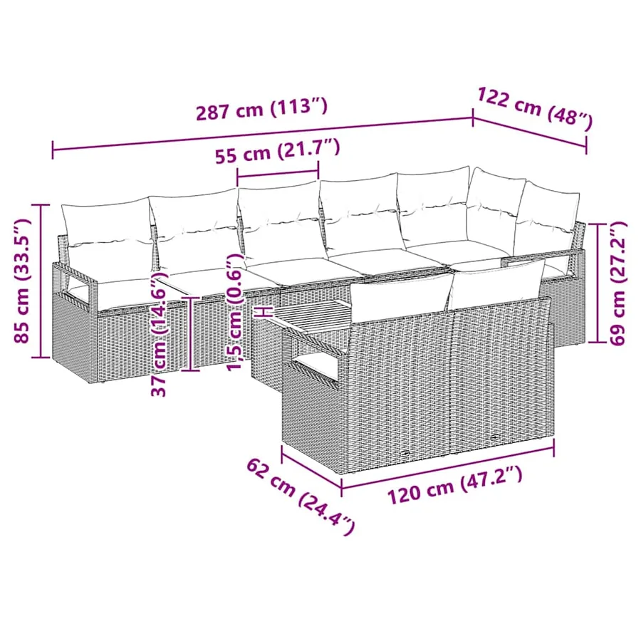 Ensemble de canapé de jardin 9 pcs Beige et crème polyrotin - 13
