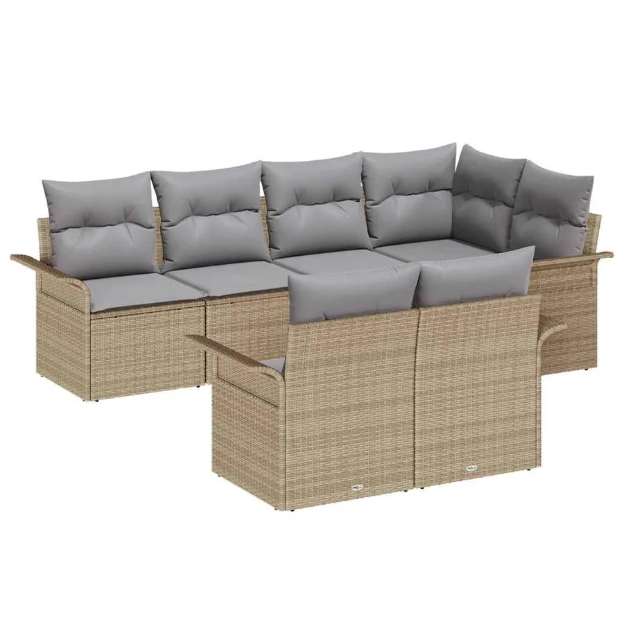 Ensemble de canapé de jardin avec coussin 7 pcs Beige polyrotin - 2