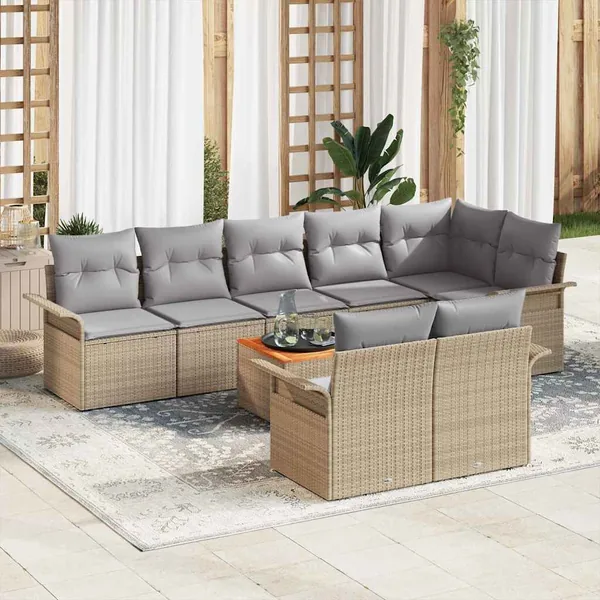 Ensemble de canapé de jardin avec coussin 9 pcs Beige polyrotin