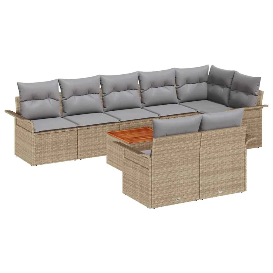 Ensemble de canapé de jardin avec coussin 9 pcs Beige polyrotin - 2