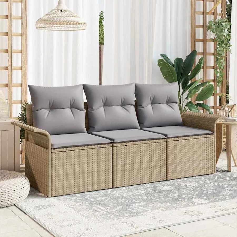 Ensemble de Canapés avec coussin 3 pcs Beige et gris polyrotin