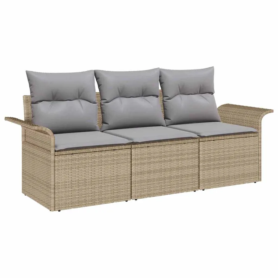 Ensemble de Canapés avec coussin 3 pcs Beige et gris polyrotin - 2