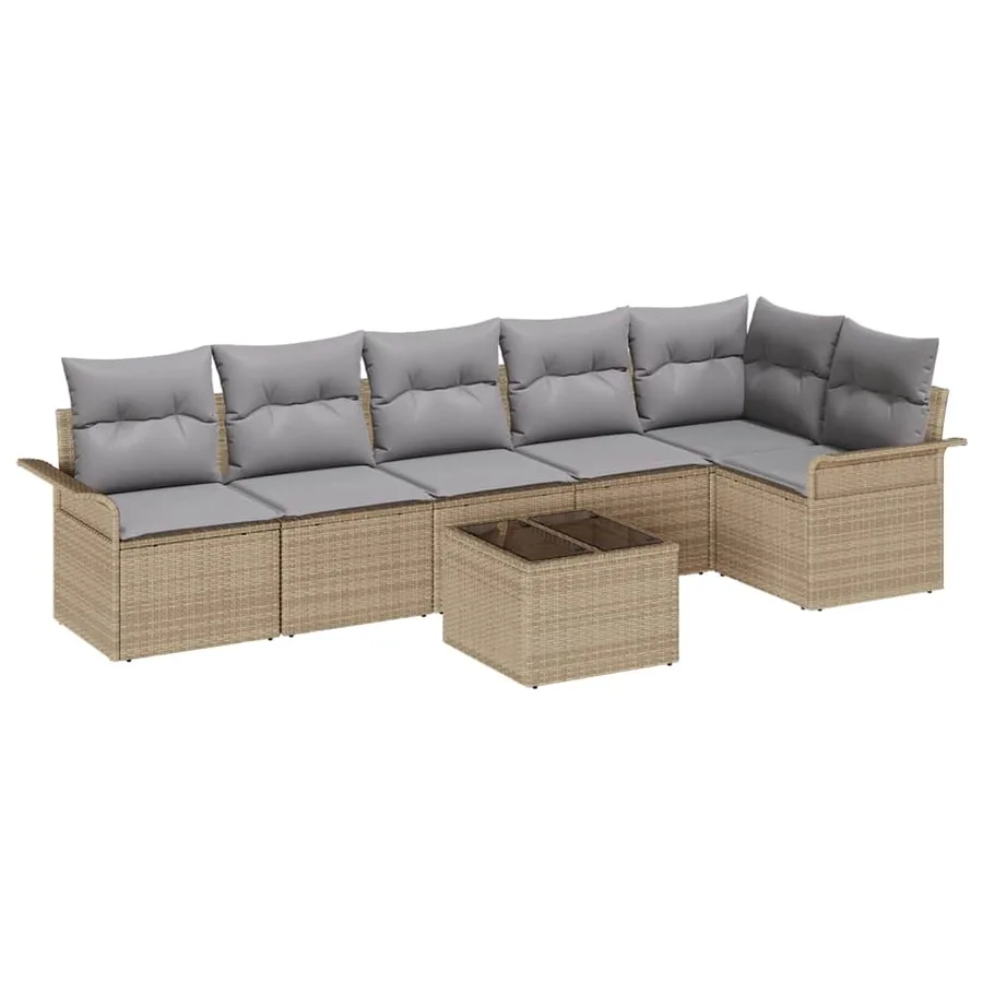 Ensemble de canapé de jardin avec coussin 7 pcs Beige polyrotin - 2