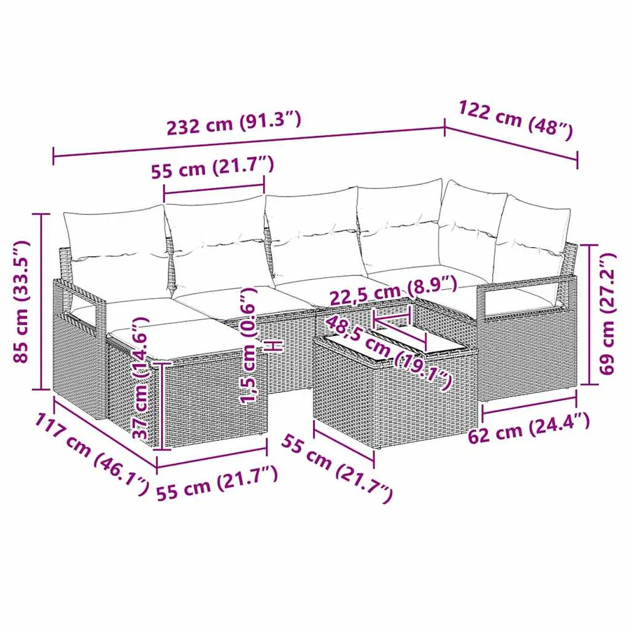 Ensemble de Canapés avec coussin 7 pcs Noir polyrotin - 15