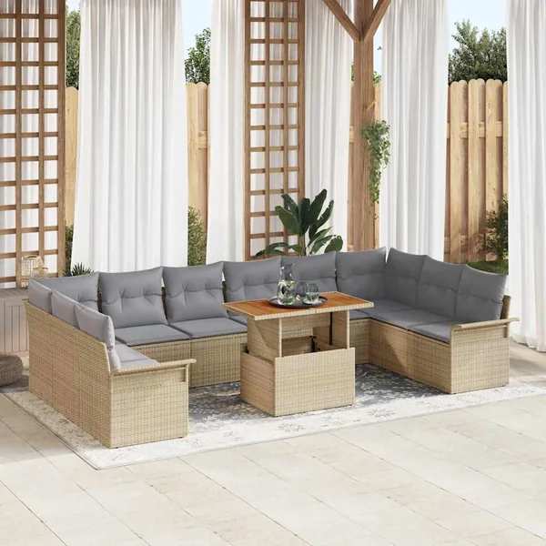 Ensemble de canapé de jardin 11 pcs Beige et Gris clair
