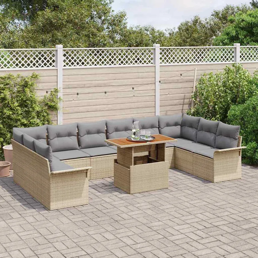 Ensemble de canapé de jardin 11 pcs Beige et Gris clair - 3