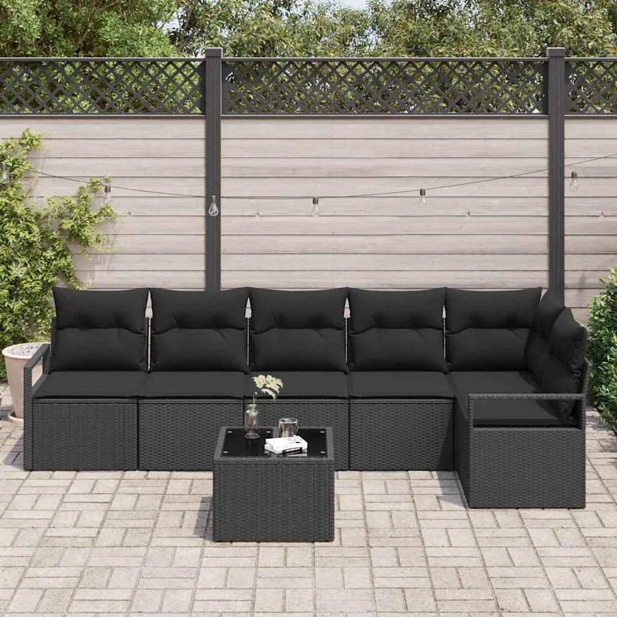 Ensemble de canapé de jardin avec coussin 7 pcs Noir polyrotin - 3